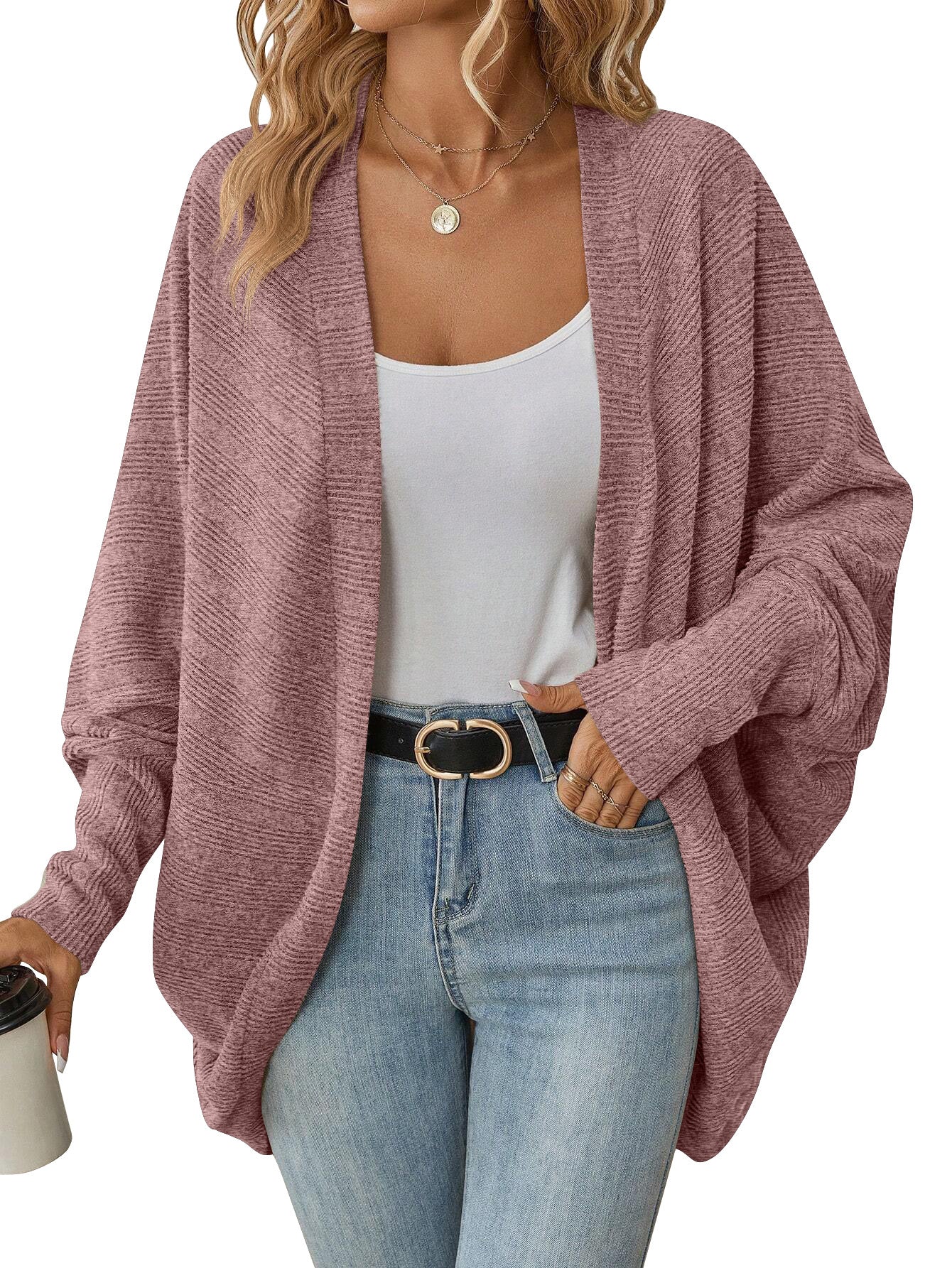 Wholesale Polyester Autumn Winter Women Fashion Bat Sleeve Cardigan Loose Knitted Jacket